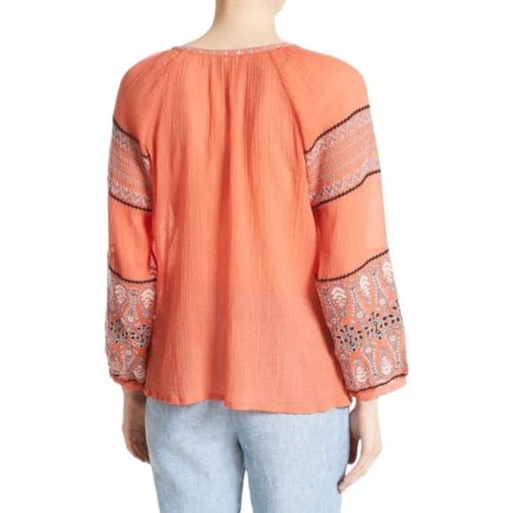 Joie Nelida Embroidered Gauzey-Cotton Tunic Blouse, Blood Orange - Large - Picture 6 of 9
